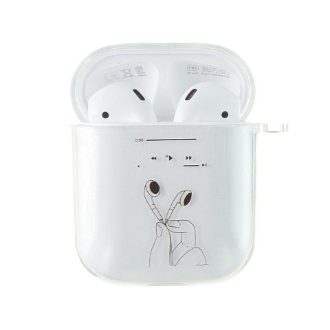 Бокс для наушников AirPods 1/2 силиконовый прозрачный с рисунком "Наушники"