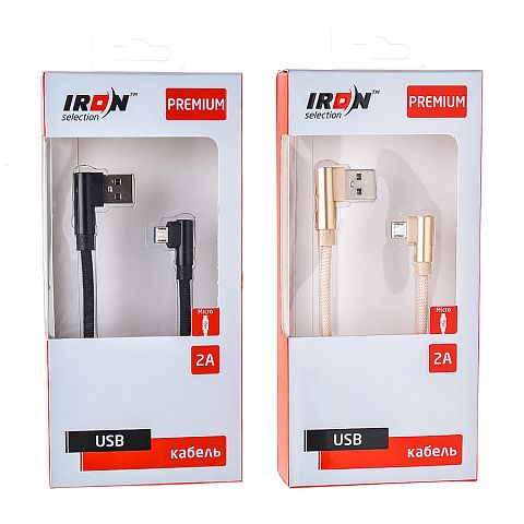Кабель USB IRON Selection Premium ZT-01m (2A - 1 м.) текстильный круглый L-образный разъём