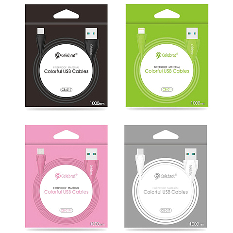 Кабель USB Celebrat CB-01m (2.4А - 1 м.) резиновый круглый